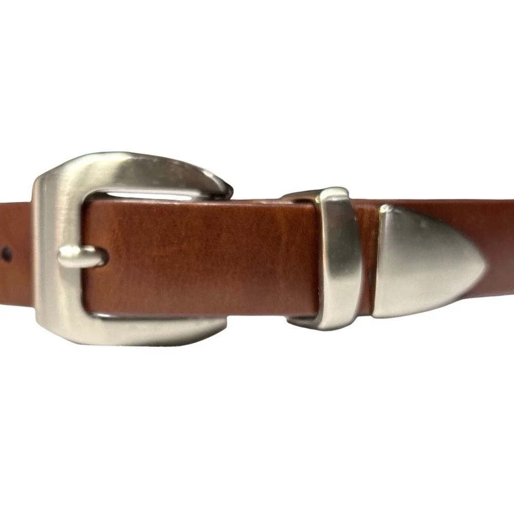 Relativity Brown Genuine Leather Belt Silver Buckle Metal Tip Large (30